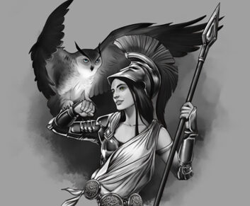 Arte em pintura digital para tatuagem de Athena